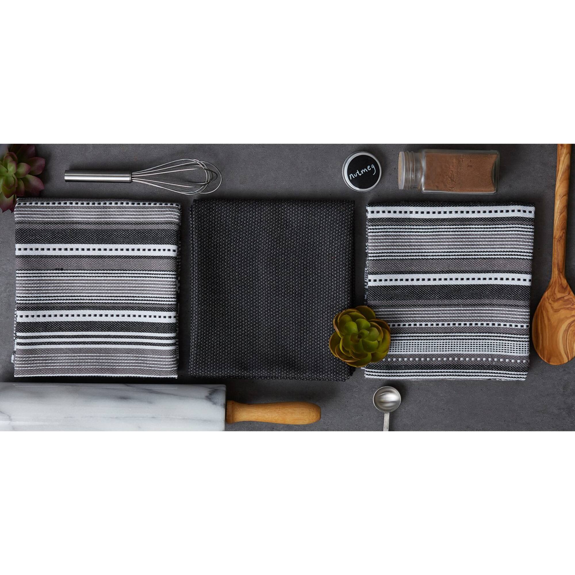 DII® Black Urban Stripe Dishtowel Set